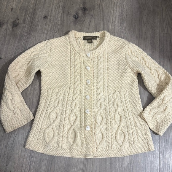 Vtg Inis Crafts Irish 100% Merino Wool Chunky Cardigan Fisherman Sz M Cottage - Picture 1 of 12